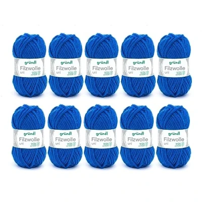 Imagen de Gründl Filzwolle Uni, Vorteilspack: 10 Knäuel à 50 g Lisa Fieltro, de Punto y Ganchillo, 100% Pura Virgen, m, tamaño Aguja: 8 9, x g, Azul Real, Lana, Royal Blue, One Size, 500