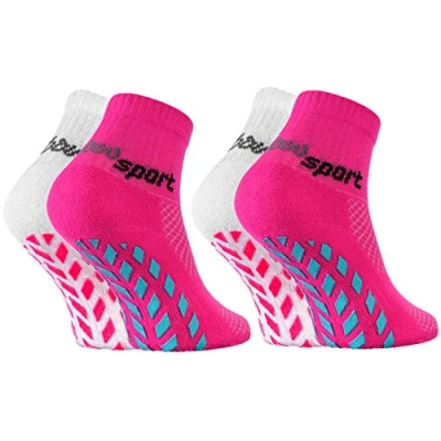 Imagen de Rainbow Socks Niñas Niños Calcetines Antideslizantes de Deporte 2 Pares Blanco Rosa Talla 30 35