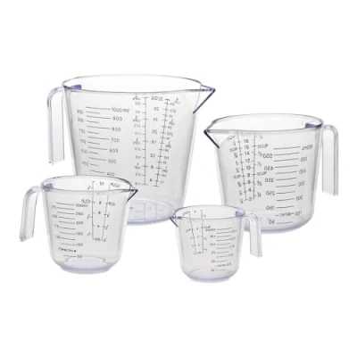 Imagen de Gucass Juego de 4 vasos medidores plástico con mango y escala,tazas medición transparentes 150/300/600/1000 ml,resistentes al calor,vaso medidor precisión para cocina,laboratorio,,Z101001