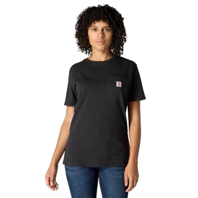 Imagen de Carhartt K87 Camiseta De Manga Corta Con Bolsillo, Ajuste Holgado, Tejido Grueso Mujer, Negro, L