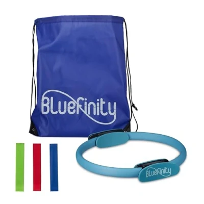 Imagen de Relaxdays Aro de Pilates, Anillo Ejercicio con Doble Mango, Acolchado, D: 39 cm, Bandas Resistencia, Turquesa