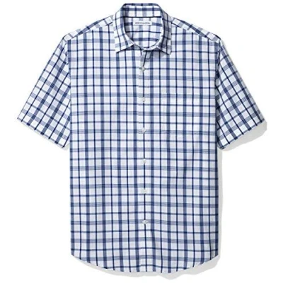Imagen de Amazon Essentials Camisa de Popelín Manga Corta Ajuste Normal Hombre, Azul Oscuro Blanco Cuadros Escoceses, XXL