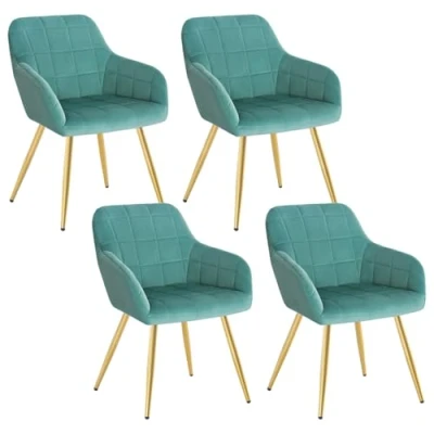 Imagen de WOLTU 4 x Sillas de Comedor Nordicas Estilo Vintage Juego 4, Silla Cocina Tapizada con Reposabrazos Tapizadas Terciopelo, Estructura Metal, Turquesa BH232ts