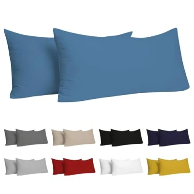 Imagen de Dreamzie Fundas de Almohada (Juego 2) Azul para Las Almohadas 40 x 80 cm 100% Algodon Jersey Funda Cojin Cama Protector