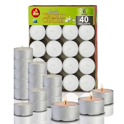 Imagen de Ner Mitzvah Velas de Té Paquete 40 sin Perfume Larga Duración 6 h Blancas en Taza Aluminio
