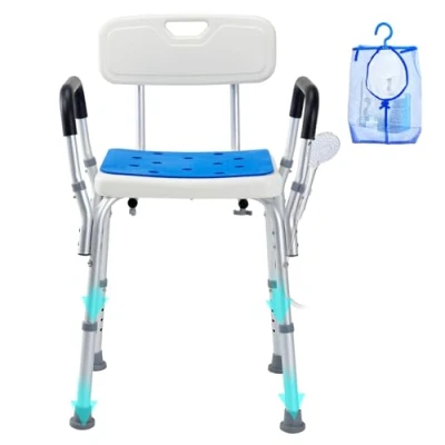 Imagen de VEVOR Silla de Ducha Antideslizante Asiento Carga 181,4 kg con Respaldo Reposabrazos Baño Altura Ajustable para Bañera Interior Ancianos, Mujeres Embarazadas
