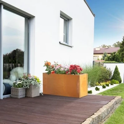 Imagen de casa.pro Jardinera Vaargel Macetero Alto Rectangular Exterior Grande para Terraza Jardín Balcón Patio Acero Corten 40 x 80 30 cm Marrón Óxido