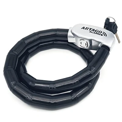 Imagen de Artago ART6100 Candado Piton Moto Sin o Con Alarma 120dB, Cable Acero Articulado Blindado, 100cm, Flexible, Botón ON, Función Warning, Impermeable, Cadena Pitón Antirrobo Bici, Patinete Electrico
