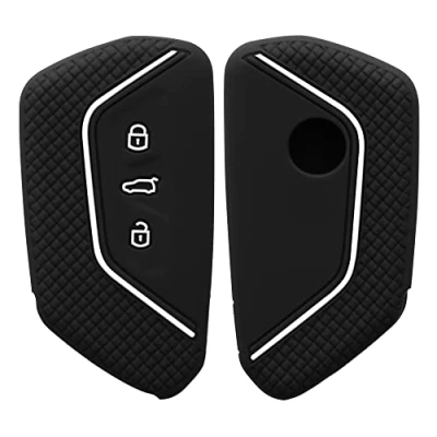 Imagen de kwmobile Carcasa Compatible con Llavero de VW Golf 8 Llave Coche 3 Botones Funda para Mando Silicona Negro Brillante/Blanco
