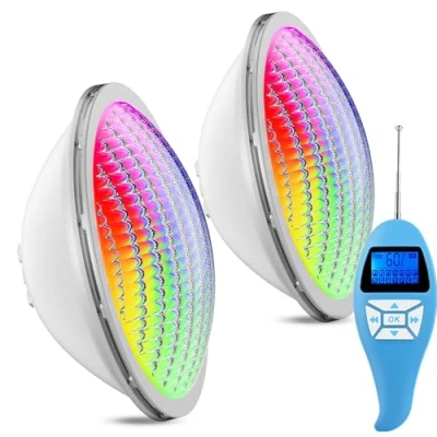 Imagen de LyLmLe Lámpara LED Piscina PAR56, 20W Foco RGB Regulable Multicolor con Control Remoto, Sumergible Iluminación Empotrable, IP68 Impermeable,12V AC(2 Focos)
