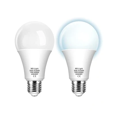 Imagen de MDLight 12W E27 LED Bombilla Sensor Crepuscular, Globo Con de Luz, Dia y Noche Encendido Apagado Automático, Equivalencia 100W, Blanco Frio 6000K, 2 Unidades