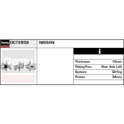 Imagen de DELCO Remy DC72802 Pinza de freno Fundición acero Remanufactured NISSAN: Almera 2 Limousine, II Hatchback, Primera Berlina