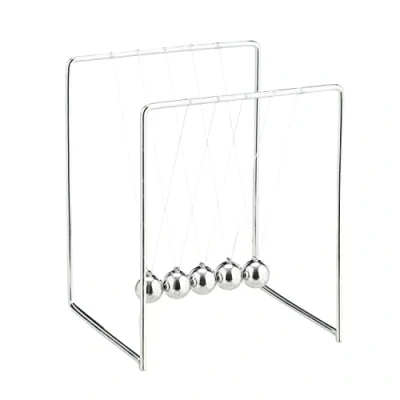 Imagen de Relaxdays Péndulo de Newton para Escritorio, Decoración Oficina, 5 Bolas, Metal, 1 Ud., 13,5 x 11 10,5 cm, Plateado