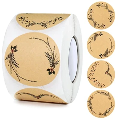 Imagen de Etiquetas Pegatinas Adhesivas Redondas Papel Kraft Hechas a Mano Regalo para Sello Scrapbooking Regalos Bolsa Recuerdo Boda Fiesta Navidad (500 Piezas)