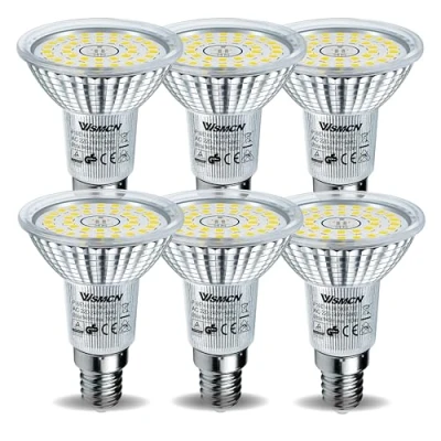 Imagen de WSMCN Bombillas LED E14, No Regulable, Luz Blanco Diurna 5000K 760 Lúmenes, 6.5 W Equivalente a 100W Halógeno, Ángulo de haz 120 Focos, Sin Parpadeo R50, Paquete 6