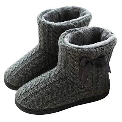Imagen de Rojeam Zapatillas de Estar por Casa para Unisexo Botas Invierno Pantuflas Peluche Cerradas, Gris, 40/41 EU