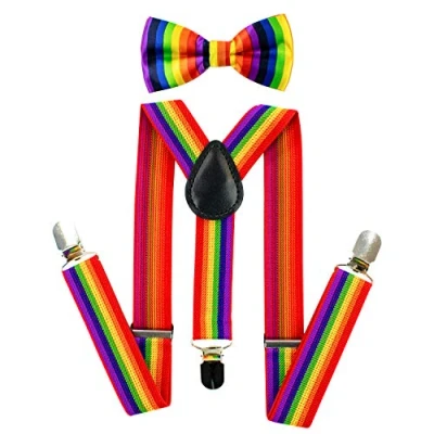 Imagen de TRIXES 2 Piezas Corbata de Lazo Arcoíris y Tirantes Elásticos en forma Accesorios para Eventos Orgullo Vestirse Fiestas Tamaño Pequeño