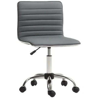 Imagen de HOMCOM Silla de Oficina sin Brazos Escritorio Giratoria Tapizada en PU con Altura Ajustable para Estudio Dormitorio Tocador Carga 120 kg Gris Oscuro
