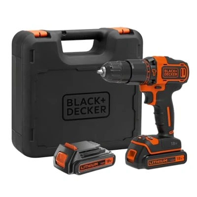 Imagen de BLACK+DECKER Taladro Percutor 18V, Luz LED, Velocidad Variable, con 2 Baterías de Litio 1.5Ah, Cargador, 80 Accesorios y Maletín, BDCHD18KB
