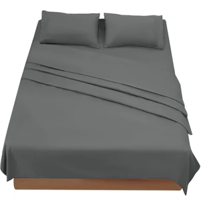 Imagen de FARFALLAROSSA Sabanas Cama 180 Juego Sábanas 4 Piezas Bajera Ajustable Encimera 2 Funda de Almohada 50x80 (Cama 180x190/200 cm, Gris Fonce)