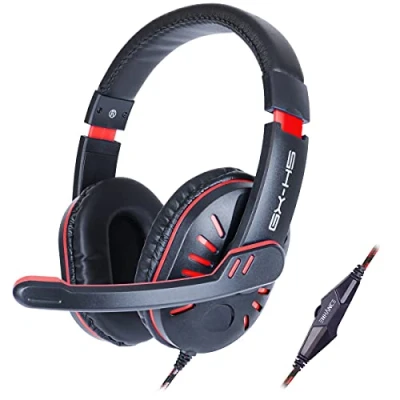 Imagen de ENHANCE Auriculares para Juegos GX H5 con micrófono Giratorio Diadema Ajustable, Controlador de Volumen Cable Trenzado, USB Aislamiento Sonido, Divisor Incluido (Rojo)