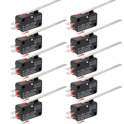 Imagen de Gebildet 10 piezas Micro Interruptor 125VDC 0.6A, 3 pin de Límite V 153 1C25, Momentáneo Palanca Bisagra Larga SPDT, Botón Pulsador Brazo Actuador