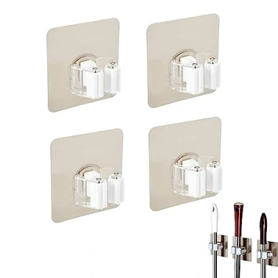 Imagen de Soporte pared Escoba,4 Piezas Adhesivos Ganchos para Colgar,Escobas Colgador Escoba Sin Perforar Escobas y Fregonas Adhesivo soportes de montado