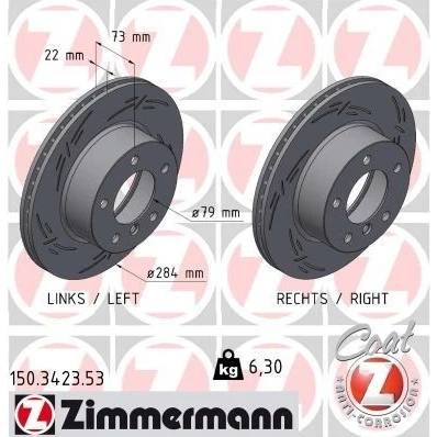 Imagen de ZIMMERMANN 150.3423.53 Disco de freno 284 22 6/5 5 120 ventilación interna, ranurado revestido altamente carbonizado BMW: 1 Hatchback