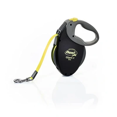 Imagen de Croci Flexi New Neon Tape, Correa Reflectante Extensible Para Perros, Talla M Hasta 25 Kg, Longitud 8 Metros, Negro Y Amarillo