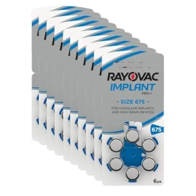 Imagen de Rayovac Implant Pro+ Pilas de audifono Zinc Aire A675/PR44, Pack 60 Unidades, Color Azul