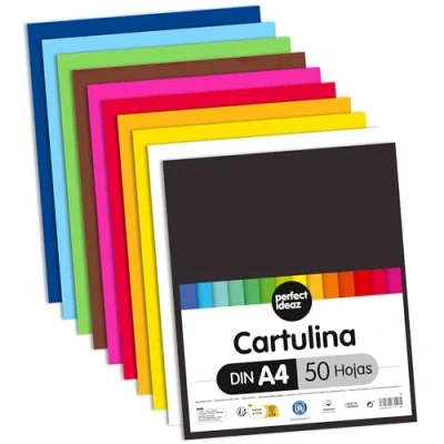 Imagen de perfect ideaz cartulina cuché A4 de colores 50 hojas, cartulina, color, en 10 diferentes, grosor 300g/m², hojas la máxima calidad