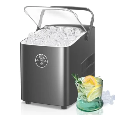Imagen de FOHERE Maquina de Hielo para Encimera, Máquinas Hacer Portátil Con Mango, Tamaño S/L 8 Cubitos Hielo/6 8min, 12Kg/24h, Función Autolimpieza, Usar en Casa/Fiesta/Camping
