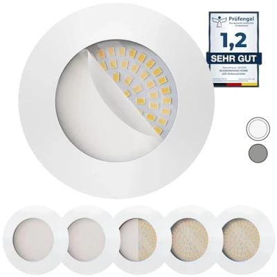 Imagen de Scandinavian home Juego de 6 Focos Empotrables LED Blanco Mate 60mm 70mm I 230V CRI 90 4,8W 450lm 3000K Cálido 68mm Plano Downlight Luz Techo