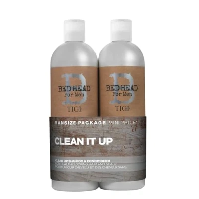 Imagen de Bed Head for Men by Tigi Clean Up, set de champú y acondicionador uso diario para hombre, 2 x 750 ml