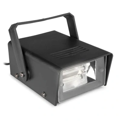 Imagen de BeamZ BMS50 Mini Strobo de 25W con velocidad ajustable, ligero y compacto, tubo flash xenón, máximo 10 destellos por segundo, incluye soporte para colgar.