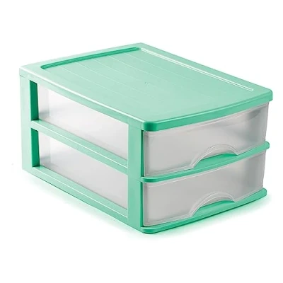 Imagen de AC Cajonera de Almacenamiento sobremesa con 2 cajones, Torre Multiusos para Oficina, hogar, Escuela, etc. 17,5 x 27 35 cm. Color Verde