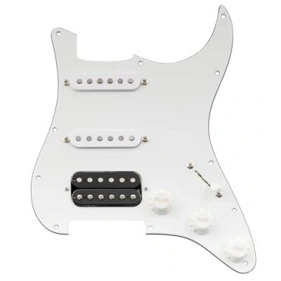 Imagen de Musiclily Pro Auto Split SSH Golpeador Precableado Pre wired Loaded Pickguard con Pastillas Artec Alnico 5 para Guitarra Eléctrica Tipo Strato, 3 capas Blanco