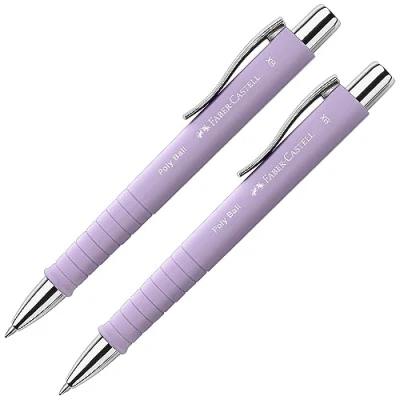 Imagen de FABER CASTELL 205090 Bolígrafo Poly Ball lila dulce, 2 piezas, con recambio XB reemplazable, a prueba de documentos
