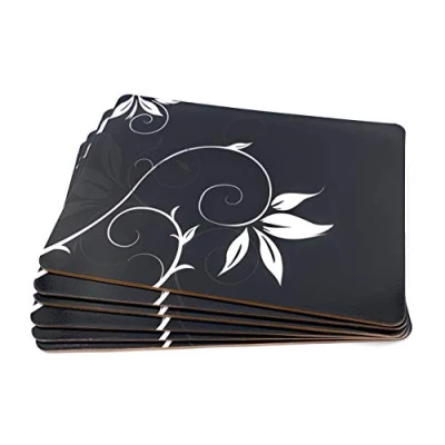 Imagen de Juego de 6 manteles individuales corcho negro Vivienne, con reverso floral y tapetes protectores cocina para decoración, revestimiento resistente al calor