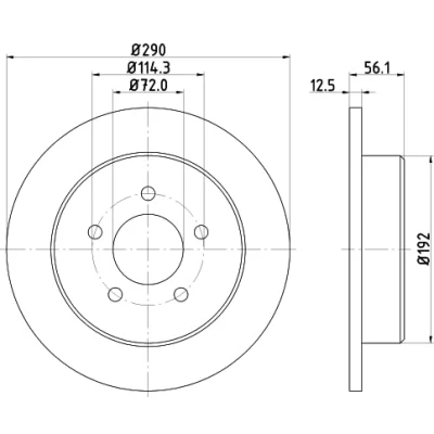 Imagen de HELLA 8DD 355 107 901 Disco de freno 290 12,5 05/05 114,3 macizo sin perno sujeción rueda, buje rueda CHRYSLER: VOYAGER 4