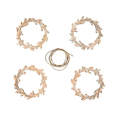 Imagen de Rayher Set coronas madera, 4 ud 8 cm ø, 50 cordel, para decoración y Navidad, 46618505