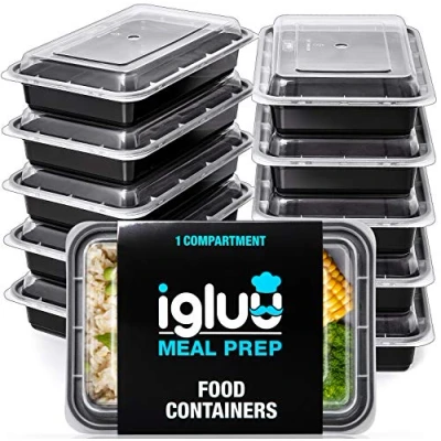 Imagen de Igluu Meal Prep Recipientes de 1 Compartimento para comida Plástico Sin BPA con Tapas Herméticas Apilables y Reutilizables Aptos Microondas, Congelador Lavavajillas Set 20