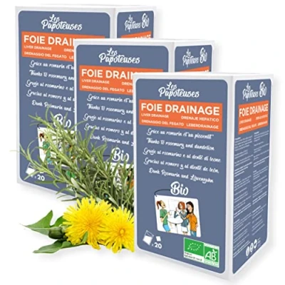 Imagen de LES PAPOTEUSES Infusión detox higado bio gracias al romero y diente de leon 60 bolsitas Caja 3 confecciones 20 Certificado orgánico Infusion para limpiar depurar