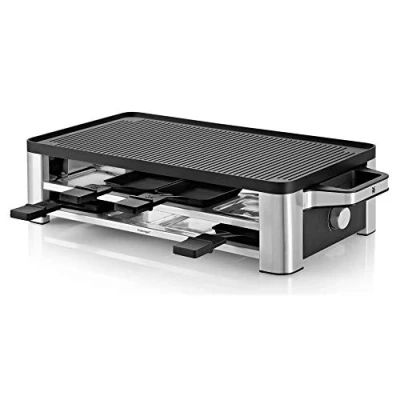Imagen de WMF Lono Parrilla Raclette y grill, 1500 W, Parrillas Antiadherentes, 8 Espatulas Sartencitas, Apta para Crepes, Acero Cromargan