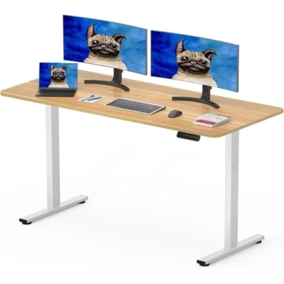 Imagen de SANODESK Escritorio Elevable Eléctrico 100 x 60 cm con Tablero Entero de Altura Ajustable 4 preajustes Memoria Panel Inteligente y Ganchos(Arce)