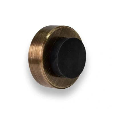 Imagen de EVI Herrajes Tope de Puerta Para Colocación en Pared 35 x 18 mm Laton Cuero Envejecido Goma Negra Amortiguador Anti Golpes Manillas 2 Modos Instalación I 254/35 CU