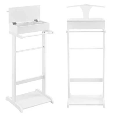 Imagen de Galán de Noche para Colgar la Ropa 43,5 x 34,5 110 cm Perchero Barra con Caja Almacenamiento MDF Pino Blanco