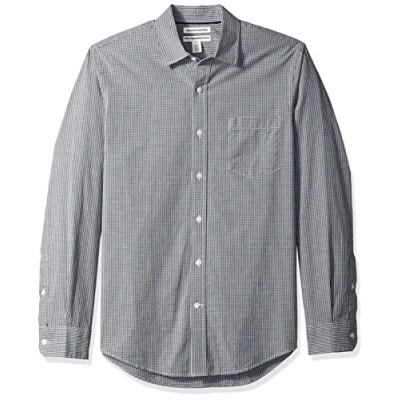 Imagen de Amazon Essentials Camisa de Popelín Manga Larga y Ajuste Entallado Hombre, Negro Guinga, S