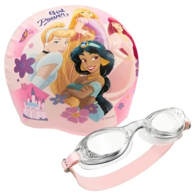 Imagen de Disney Set de Gafas Buceo y Gorro Piscina Niña con Protección Antiempañante UV (Rosa Princesa, 3 6 Años)