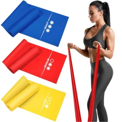Imagen de Bandas Elasticas Fitness[Set de 3] 1.5M /1.8M /2M,Cintas con 3 Niveles Resistencia, Pilates, Crossfit, Estiramientos, Musculacion, Piernas, Brazos, Fuerza